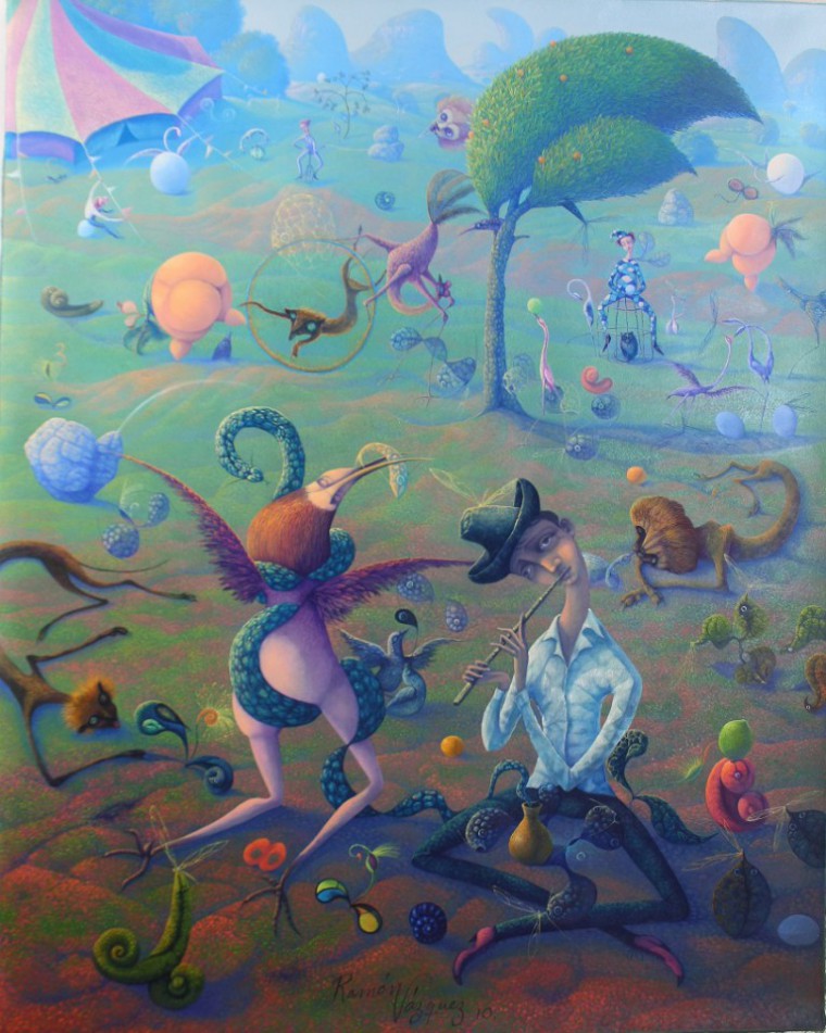 De la serie El circo. Encantador de serpientes, 2010. Óleo sobre tela. 100 x 80cm