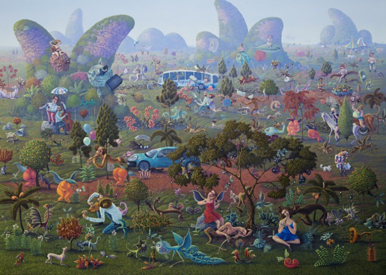 De la serie Nuevas especies anidan en mi Valle. El guardián del valle, 2017. Óleo sobre tela. 150 x 200cm