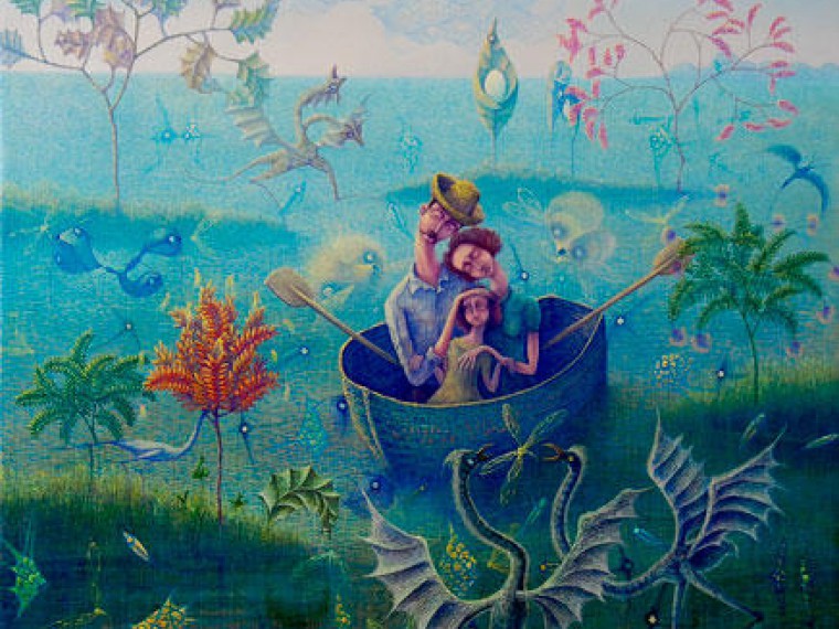 De la serie El bote de los sueños. Viajando a ninguna parte 2, 2012. Óleo sobre tela. 100 x 80cm