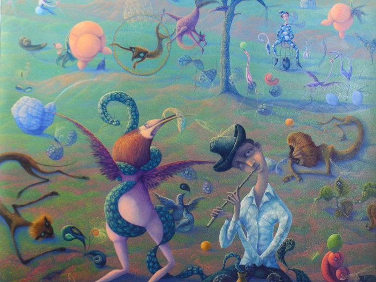 De la serie El circo. Encantador de serpientes, 2010. Óleo sobre tela. 100 x 80cm